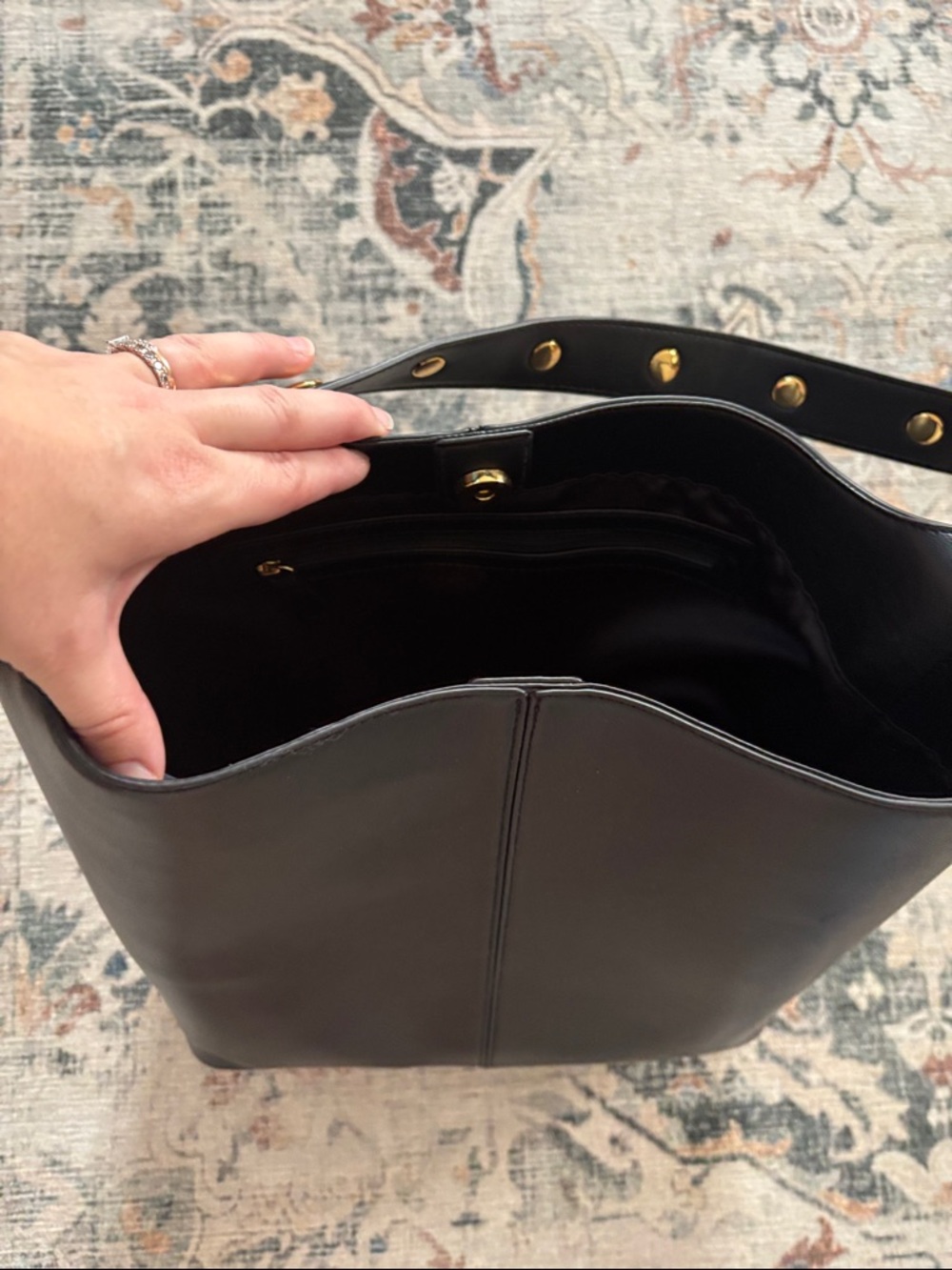 Black Shoulder Bag with Grommet Strap - Picture 4 of 5